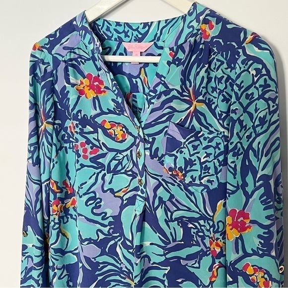 Lilly Pulitzer Del Ray Silk Blouse Mai Tai  Floral NEW XS - Picture 2 of 10